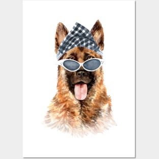 German shepherd plaid scarf hand drawn Posters and Art